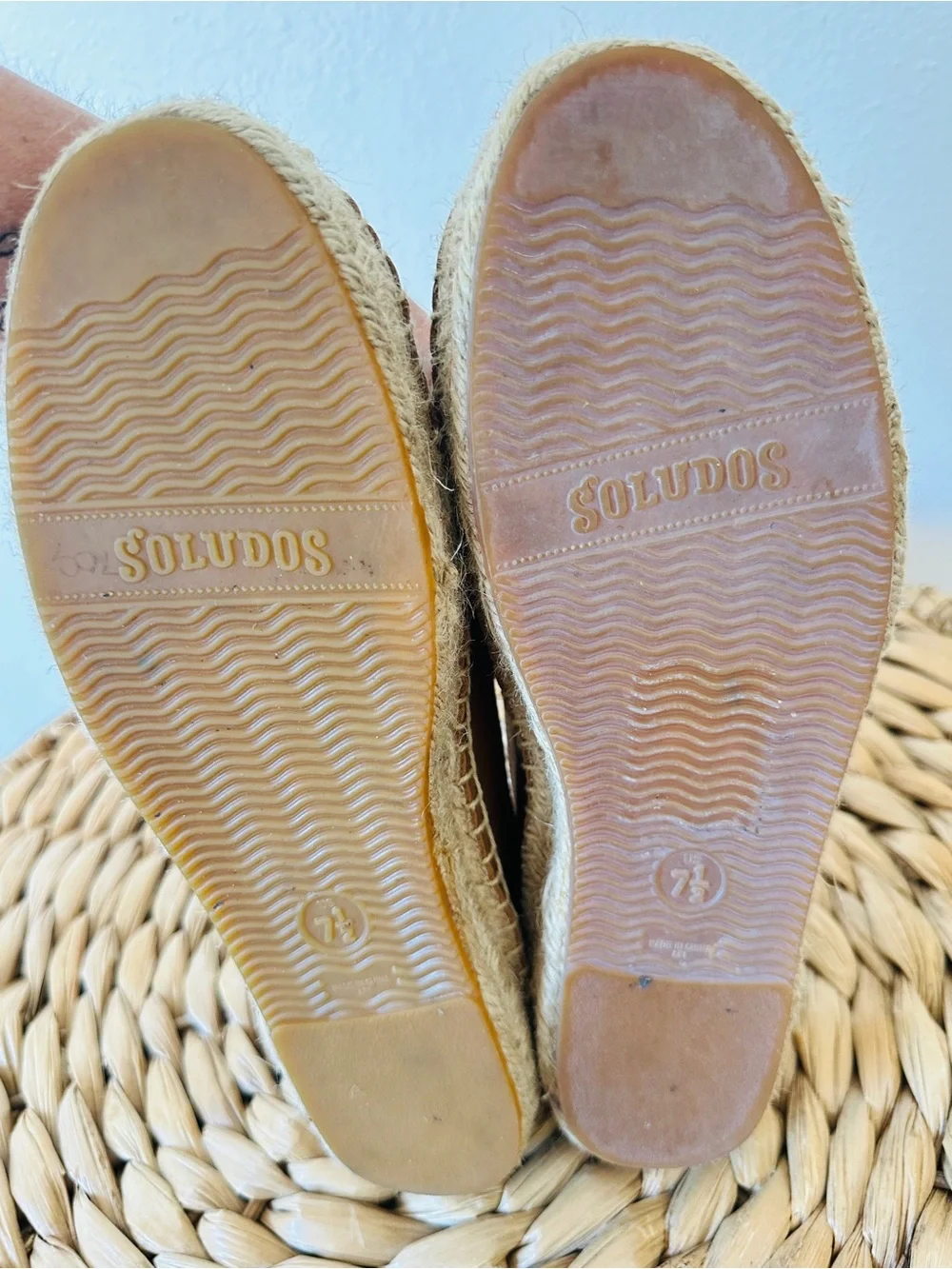 Soludos Leather Platform Smoking Slipper Espadrilles Tan Brown Size 7.5